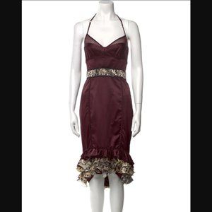 Roberto Cavalli Just Cavalli Burgundy fitted Dress / Leopard print ruffles Sz 42